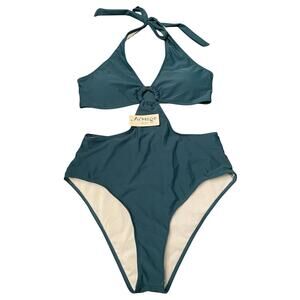 Women’s Teal Ai’Mage Size Large One-Piece Swimsuit Open Side Design